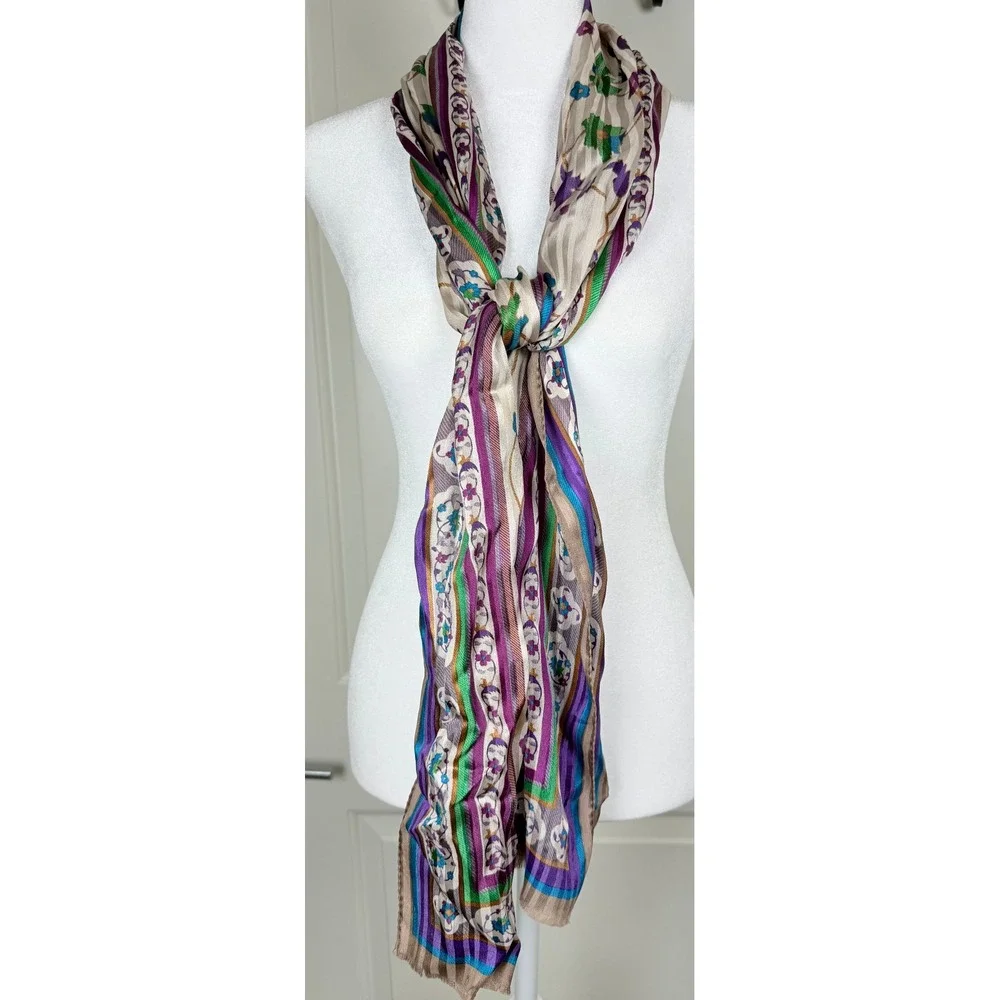 Vintage Oscar de la Renta Floral Silk Blend Scarf Made in Japan